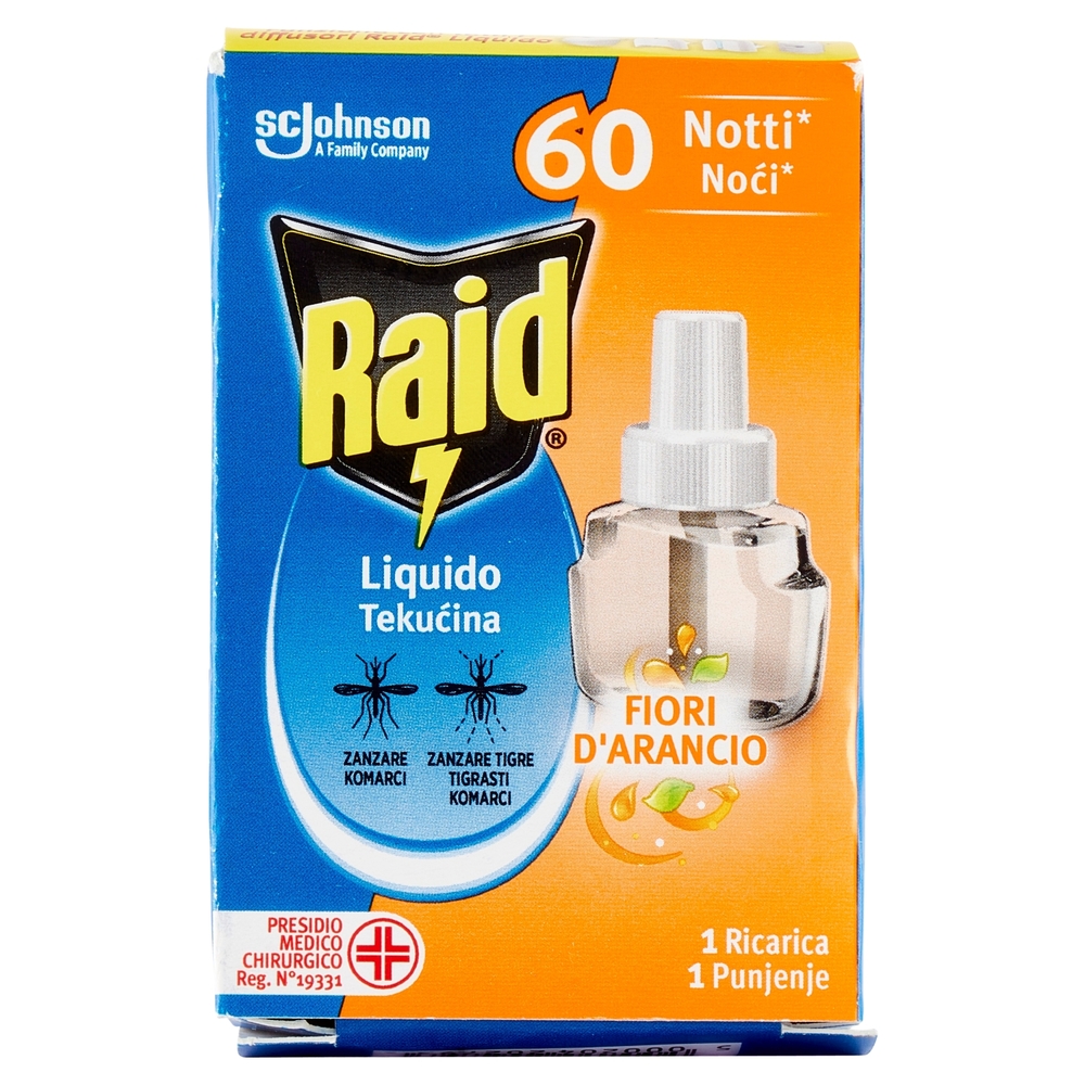 Raid Liquido Elettrico Ricarica, 60 Notti, Fiori d'Arancio, 36 ml